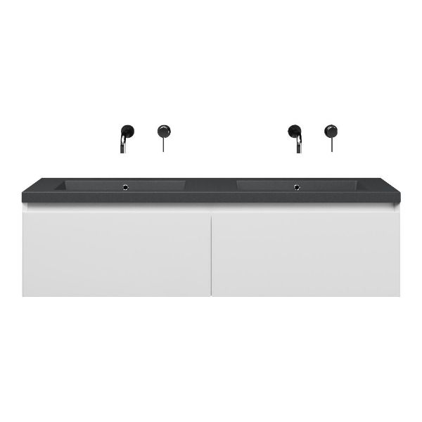 Domburg badmeubel 140 cm wit hoogglans met quartz Cadzand-Q wastafel grijs mat