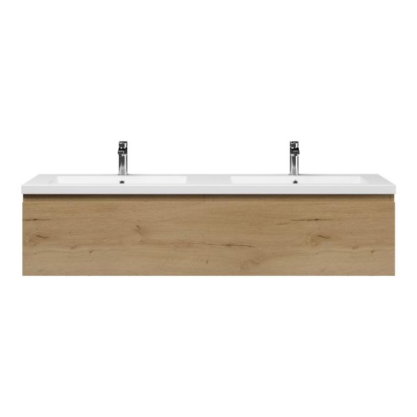 Domburg badmeubel 160 cm eiken natuur met dubbele polystone Cadzand wastafel wit mat