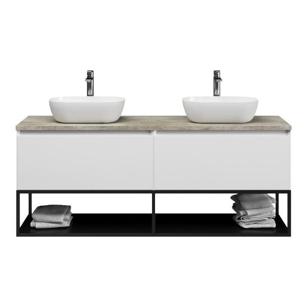 Domburg badmeubel 160 cm hoogglans wit met afdekblad 2,5 cm stegerhout licht grijs