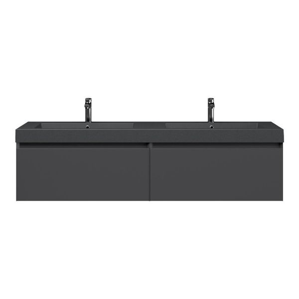 Domburg badmeubel 160 cm mat antraciet met dubbele Cadzand wastafel grijs mat