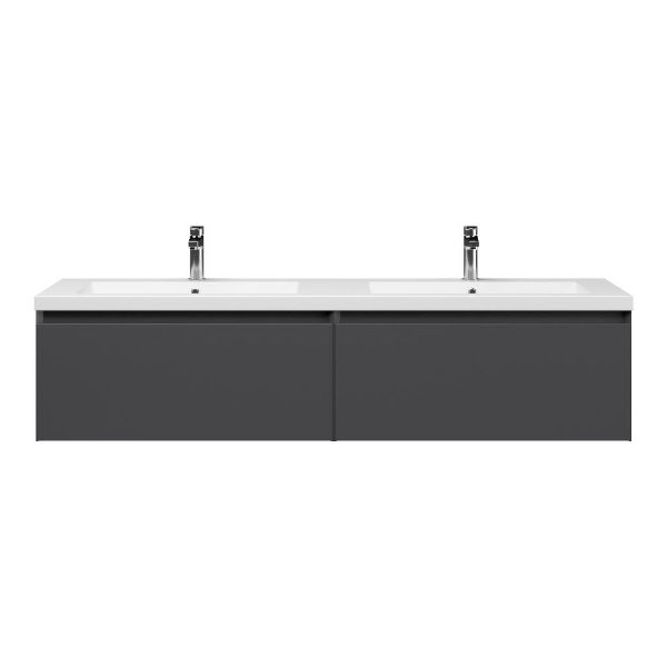 Domburg badmeubel 160 cm mat antraciet met dubbele polystone Cadzand wastafel