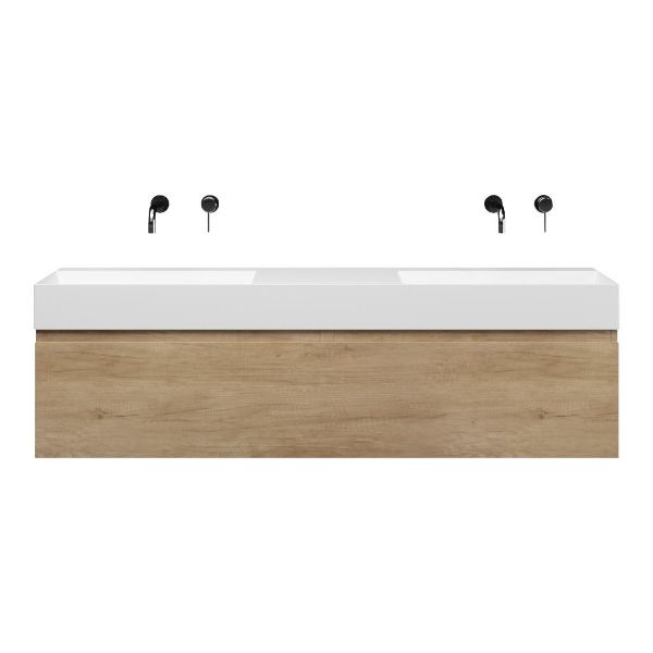 Domburg badmeubel 160 cm olm met dubbele keramische Marken wastafel wit mat