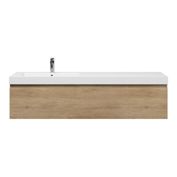 Domburg badmeubel 160 cm olm met enkele polystone Cadzand wastafel links wit glans, 1 kraangat