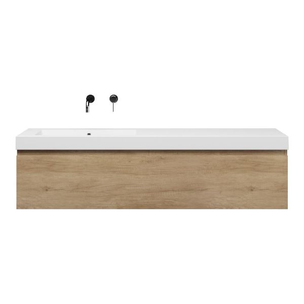 Domburg badmeubel 160 cm olm met enkele polystone Cadzand wastafel links wit glans, zonder kraangat