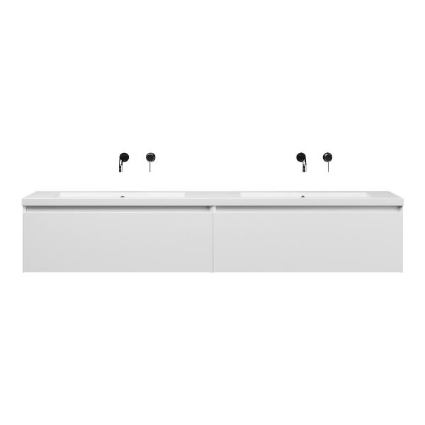 Domburg badmeubel 200 cm hoogglansw wit met dubbele quartz Cadzand-q wastafel wit mat