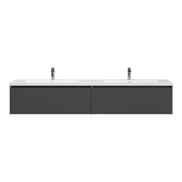 Domburg badmeubel 200 cm mat antraciet met dubbele polystone Cadzand wastafel wit mat