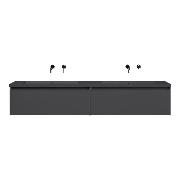 Domburg badmeubel 200 cm mat antraciet met dubbele quartz Cadzand-q wastafel grijs mat