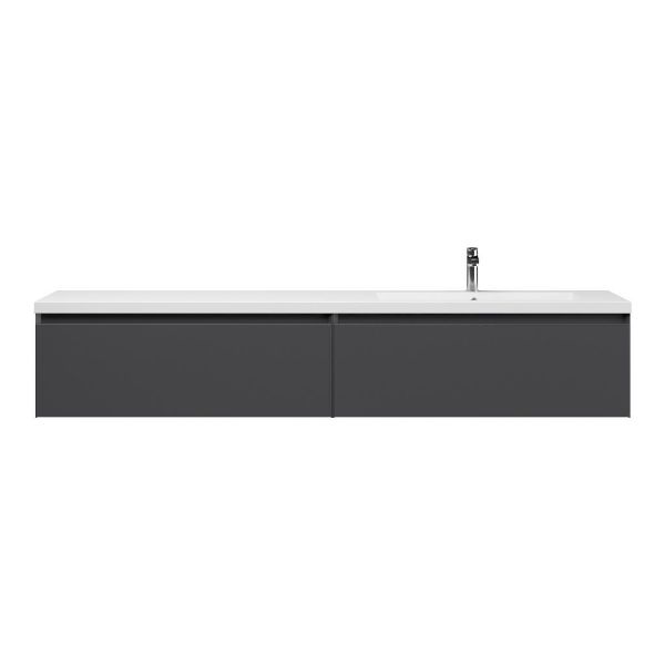 Domburg badmeubel 200 cm mat antraciet met enkele polystone Cadzand wastafel rechts wit glans