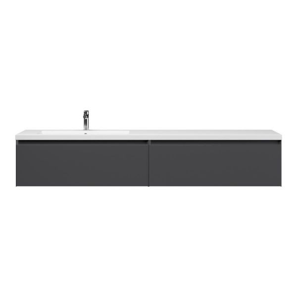 Domburg badmeubel 200 cm mat antraciet met enkele quartz Cadzand-q wastafel links wit mat