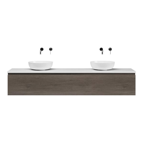 Domburg badmeubel 200 cm olm donker grijs met afdekblad 2,5 cm wit hoogglans