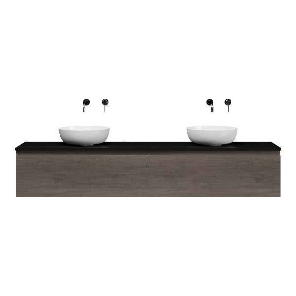 Domburg badmeubel 200 cm olm donker grijs met afdekblad 2,5 cm zwart mat