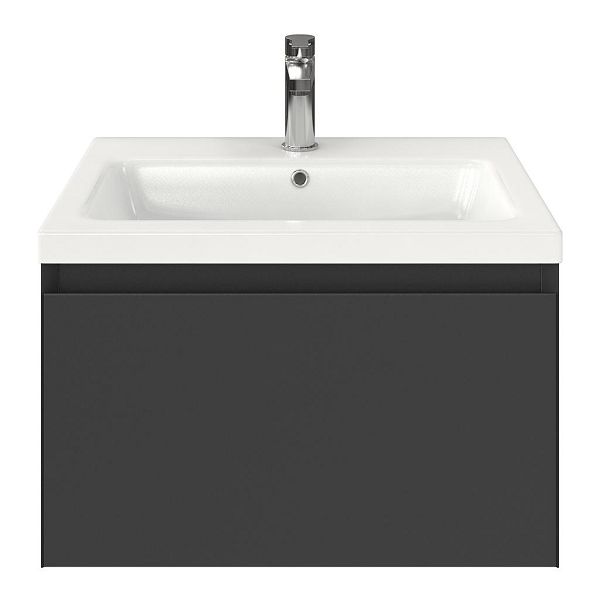 Domburg badmeubel 60 cm antraciet mat met keramische Dishoek wastafel wit glans
