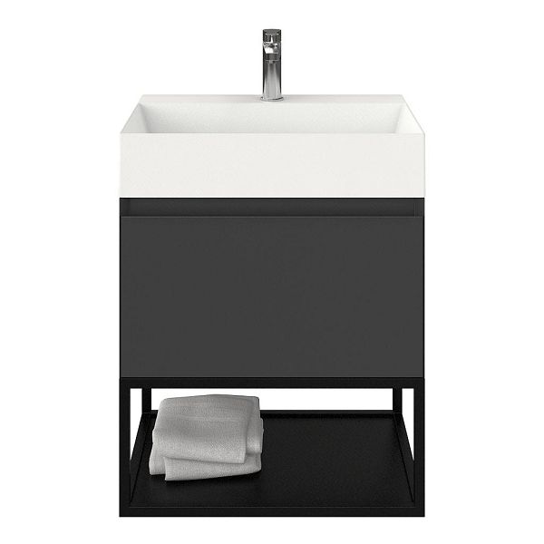 Domburg badmeubel 60 cm antraciet mat met keramische Marken wastafel wit mat, 1 kraangat