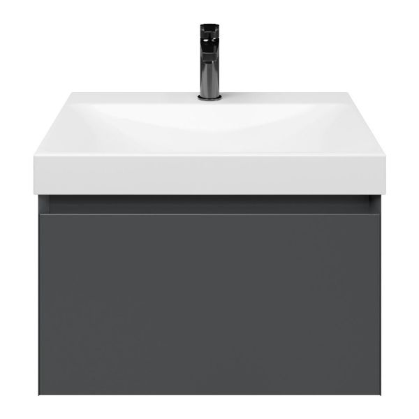 Domburg badmeubel 60 cm antraciet mat met keramische Rockanje wastafel wit glans