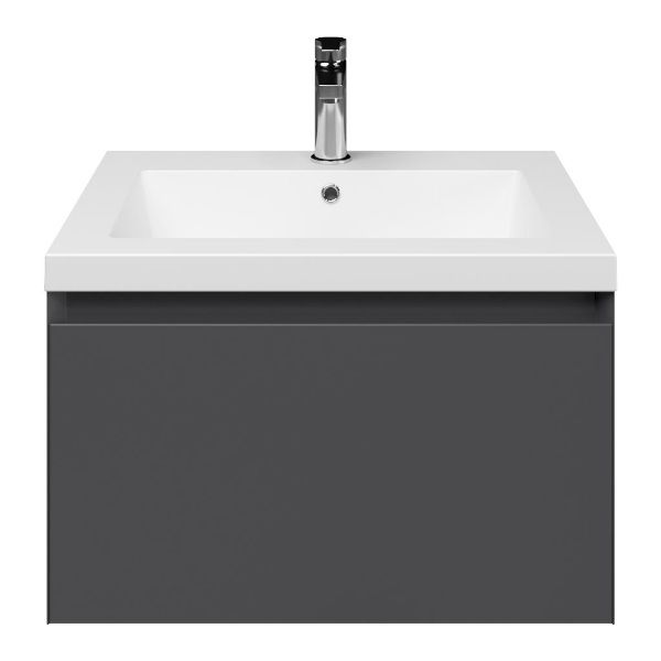 Domburg badmeubel 60 cm antraciet mat met polystone Cadzand wastafel wit mat