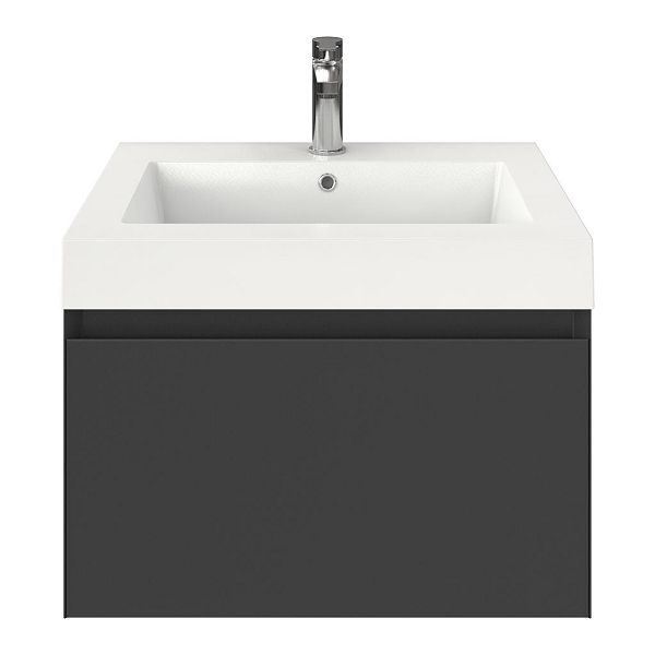 Domburg badmeubel 60 cm antraciet mat met polystone Cadzand wastafel wit glans