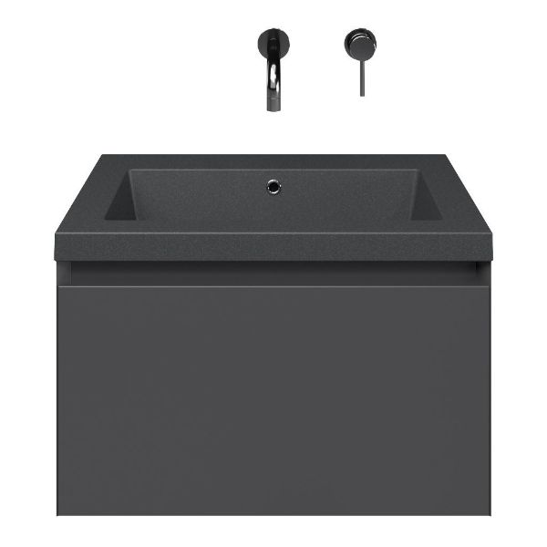 Domburg badmeubel 60 cm antraciet mat met quartz Cadzand-Q wastafel grijs mat
