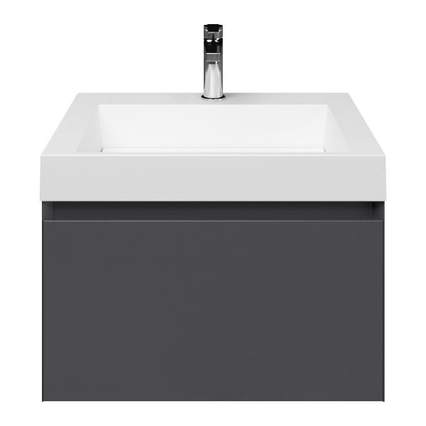 Domburg badmeubel 60 cm antraciet mat met quartz Haamstede-q wastafel wit mat
