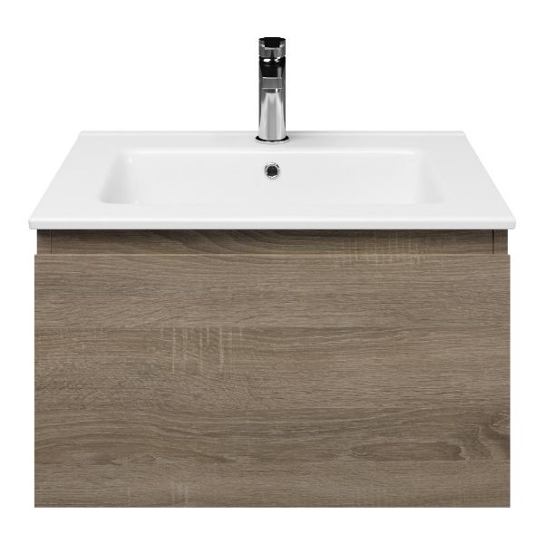 Domburg badmeubel 60 cm eiken donker met keramische Callantsoog wastafel wit glans, 1 kraangat