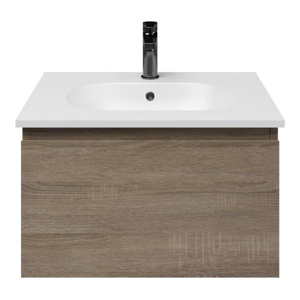 Domburg badmeubel 60 cm eiken donker met keramische Ellemeet wastafel wit mat keramiek