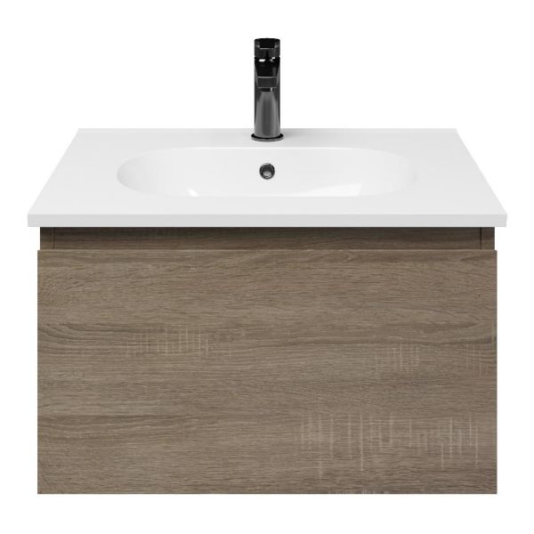Domburg badmeubel 60 cm eiken donker met keramische Ellemeet wastafel wit glans