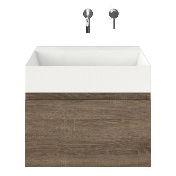 Domburg badmeubel 60 cm eiken donker met keramische Marken wastafel wit mat, zonder kraangat
