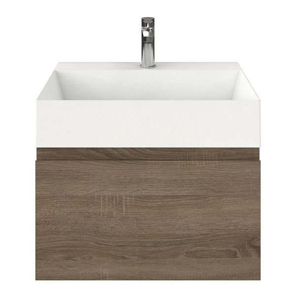 Domburg badmeubel 60 cm eiken donker met keramische Marken wastafel wit mat, 1 kraangat