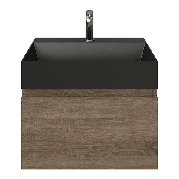 Domburg badmeubel 60 cm eiken donker met keramische Marken wastafel zwart mat