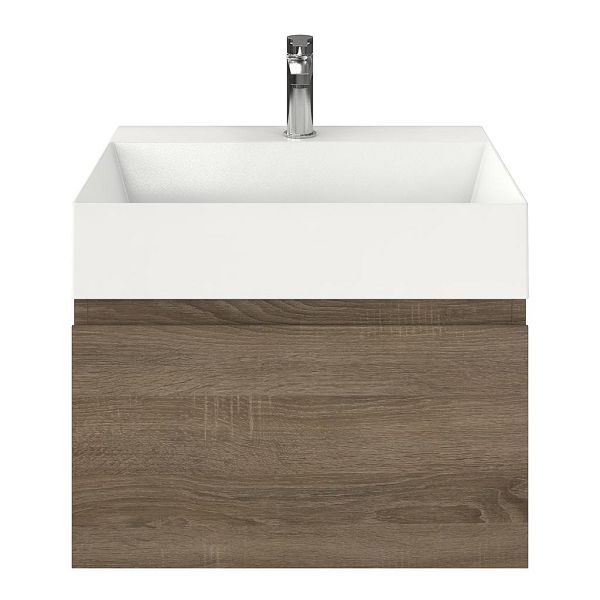 Domburg badmeubel 60 cm eiken donker met keramische Marken wastafel wit glans, 1 kraangat