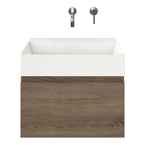 Domburg badmeubel 60 cm eiken donker met keramische Marken wastafel wit glans, zonder kraangat