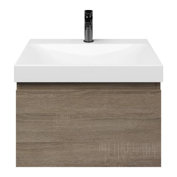 Domburg badmeubel 60 cm eiken donker met keramische Rockanje wastafel wit glans, 1 kraangat