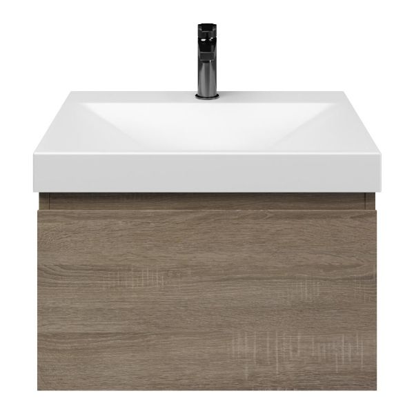 Domburg badmeubel 60 cm eiken donker met keramische Rockanje wastafel wit mat, 1 kraangat
