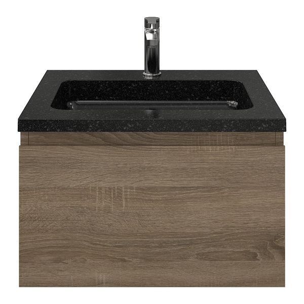 Domburg badmeubel 60 cm eiken donker met natuurstenen Square wastafel shanxi black