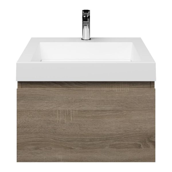 Domburg badmeubel 60 cm eiken donker met quartz Haamstede-q wastafel wit mat, 1 kraangat