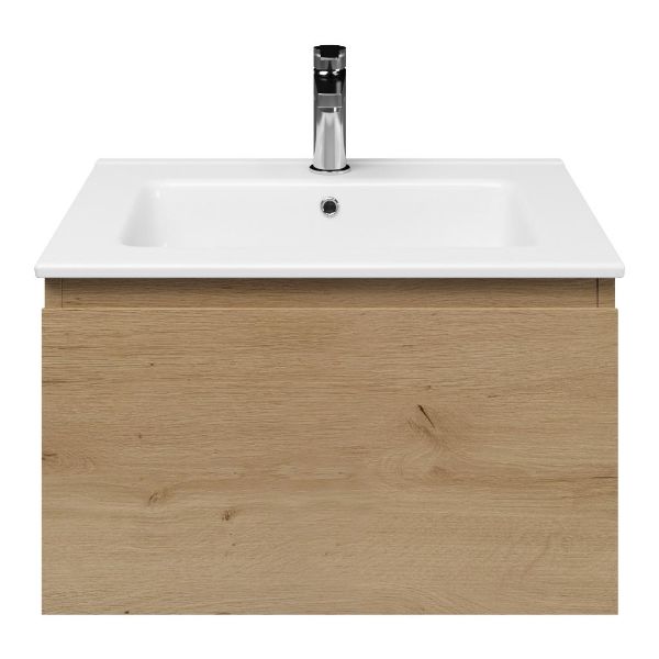 Domburg badmeubel 60 cm eiken natuur met keramische Callantsoog wastafel wit glans, 1 kraangat