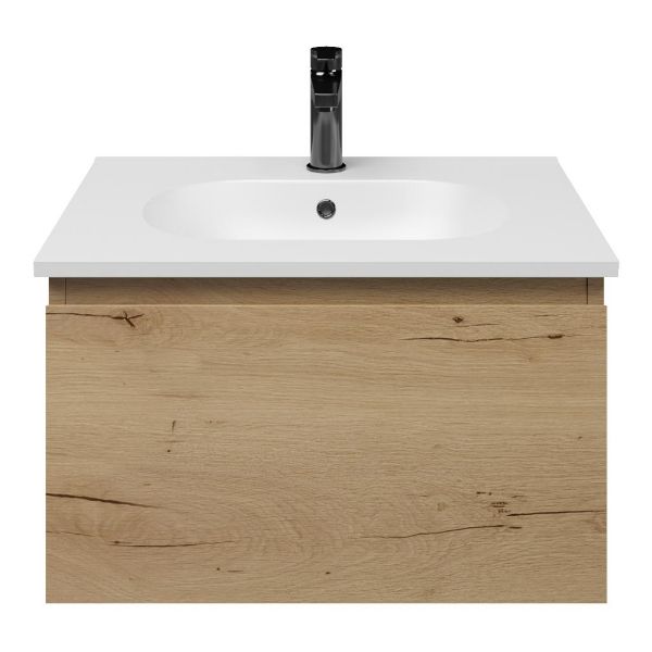 Domburg badmeubel 60 cm eiken natuur met keramische Ellemeet wastafel wit mat keramiek
