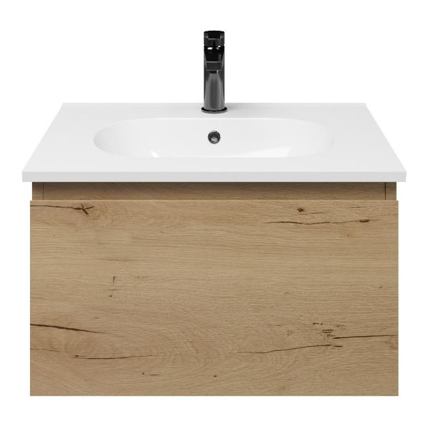 Domburg badmeubel 60 cm eiken natuur met keramische Ellemeet wastafel wit glans