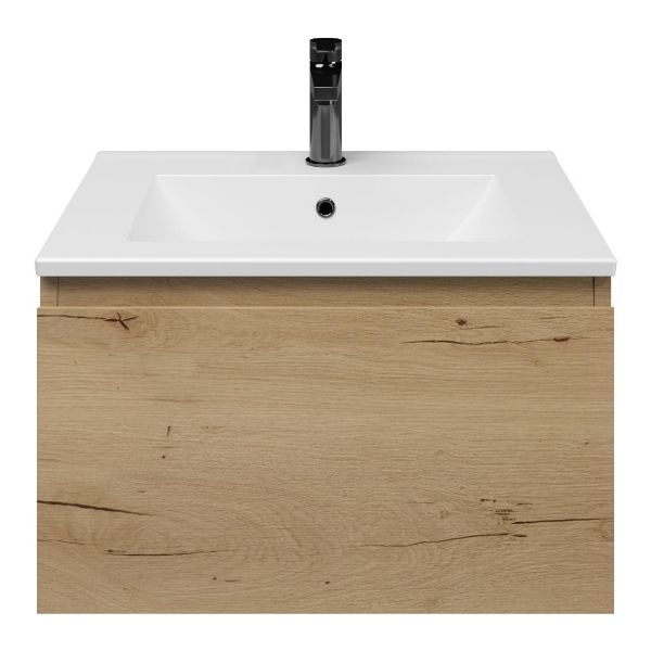 Domburg badmeubel 60 cm eiken natuur met keramische Huisduinen wastafel wit mat