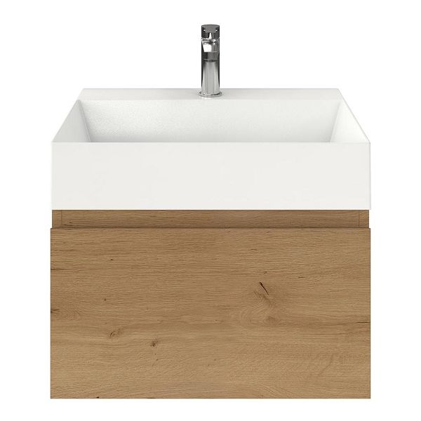 Domburg badmeubel 60 cm eiken natuur met keramische Marken wastafel wit glans, 1 kraangat