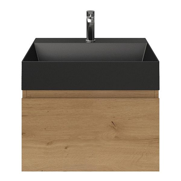 Domburg badmeubel 60 cm eiken natuur met keramische Marken wastafel zwart mat