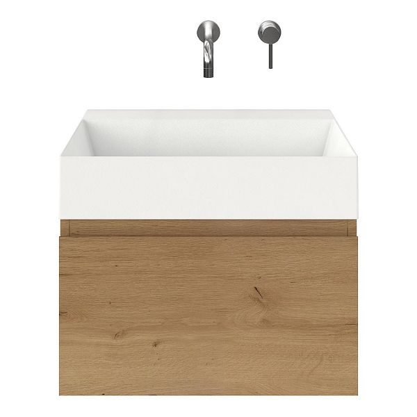 Domburg badmeubel 60 cm eiken natuur met keramische Marken wastafel wit mat, zonder kraangat