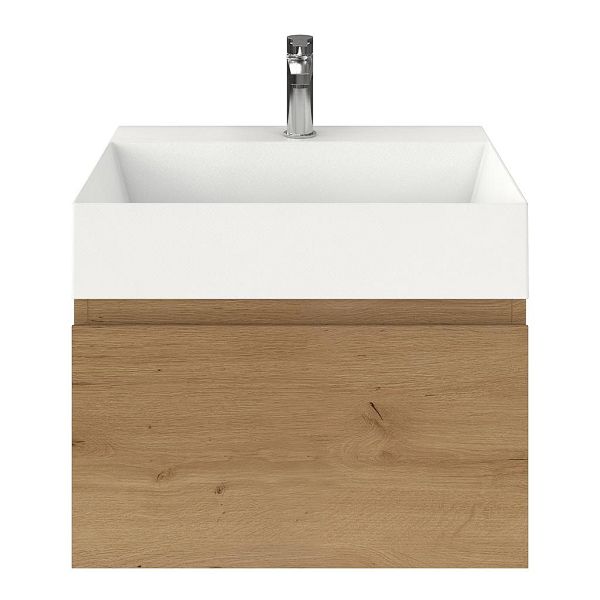 Domburg badmeubel 60 cm eiken natuur met keramische Marken wastafel wit mat, 1 kraangat