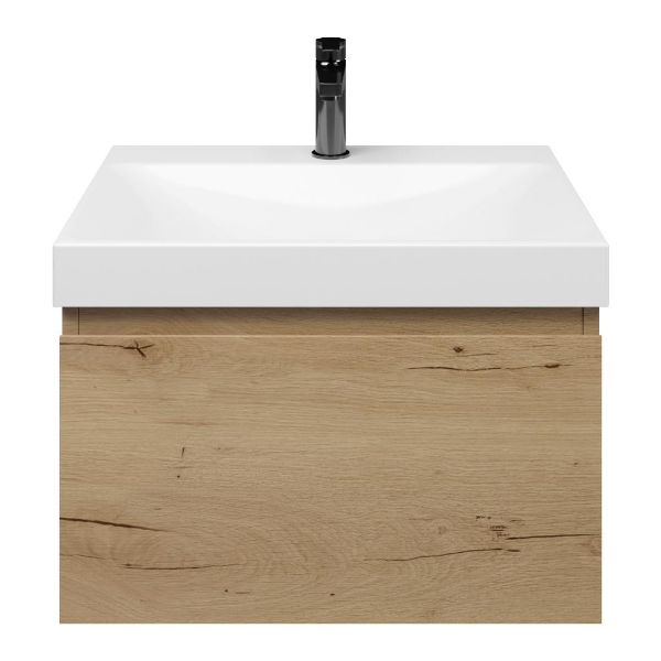 Domburg badmeubel 60 cm eiken natuur met keramische Rockanje wastafel wit glans, 1 kraangat