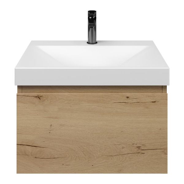 Domburg badmeubel 60 cm eiken natuur met keramische Rockanje wastafel wit mat, 1 kraangat
