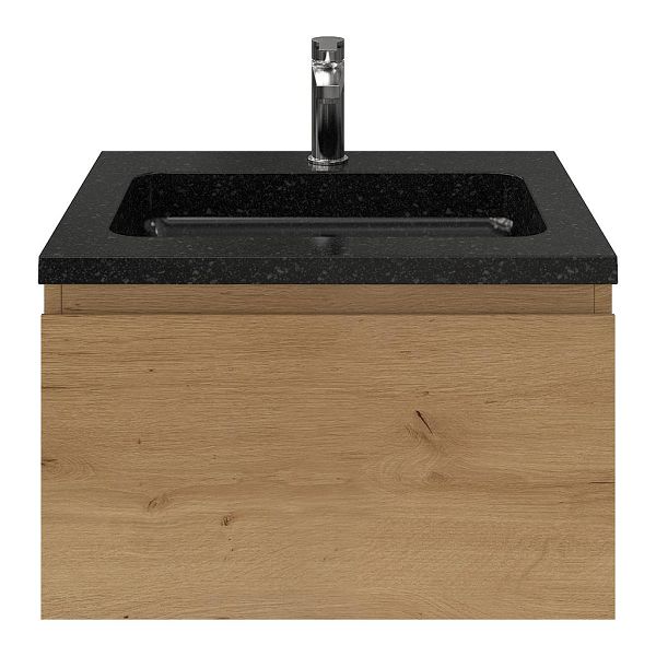 Domburg badmeubel 60 cm eiken natuur met natuurstenen Square wastafel shanxi black