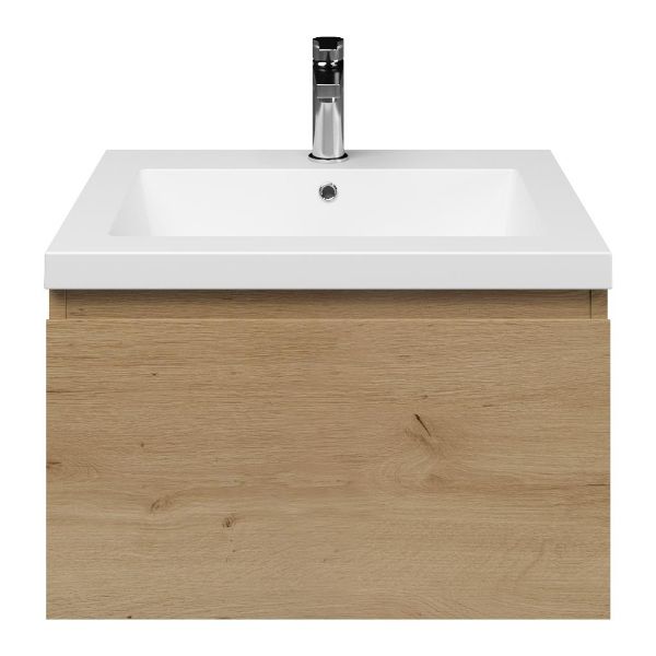 Domburg badmeubel 60 cm eiken natuur met polystone Cadzand wastafel wit mat