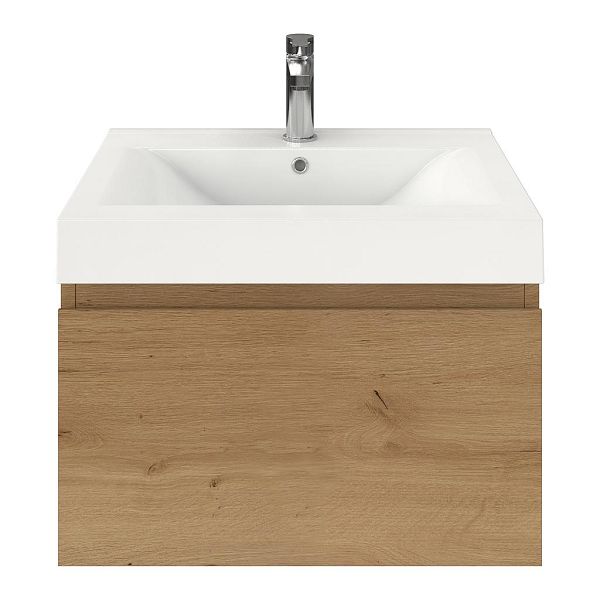 Domburg badmeubel 60 cm eiken natuur met polystone Wave wastafel wit glans