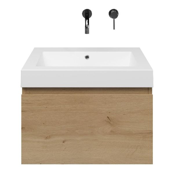 Domburg badmeubel 60 cm eiken natuur met quartz Cadzand-Q wastafel wit mat