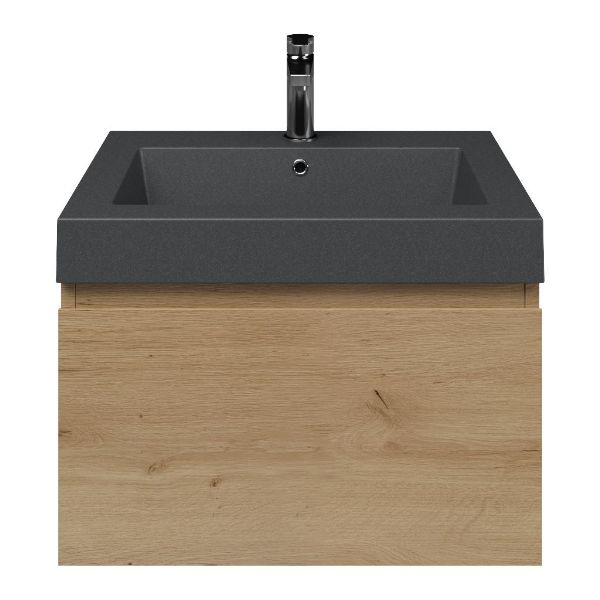 Domburg badmeubel 60 cm eiken natuur met quartz Cadzand-Q wastafel grijs mat, 1 kraangat