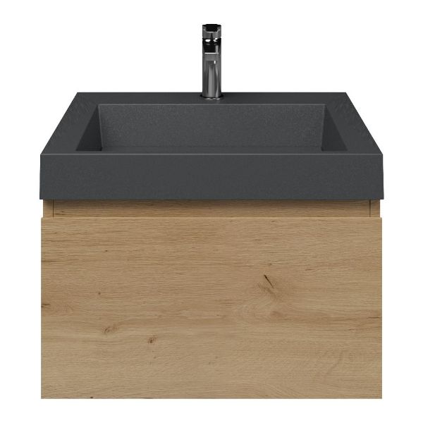 Domburg badmeubel 60 cm eiken natuur met quartz Haamstede-q wastafel grijs mat